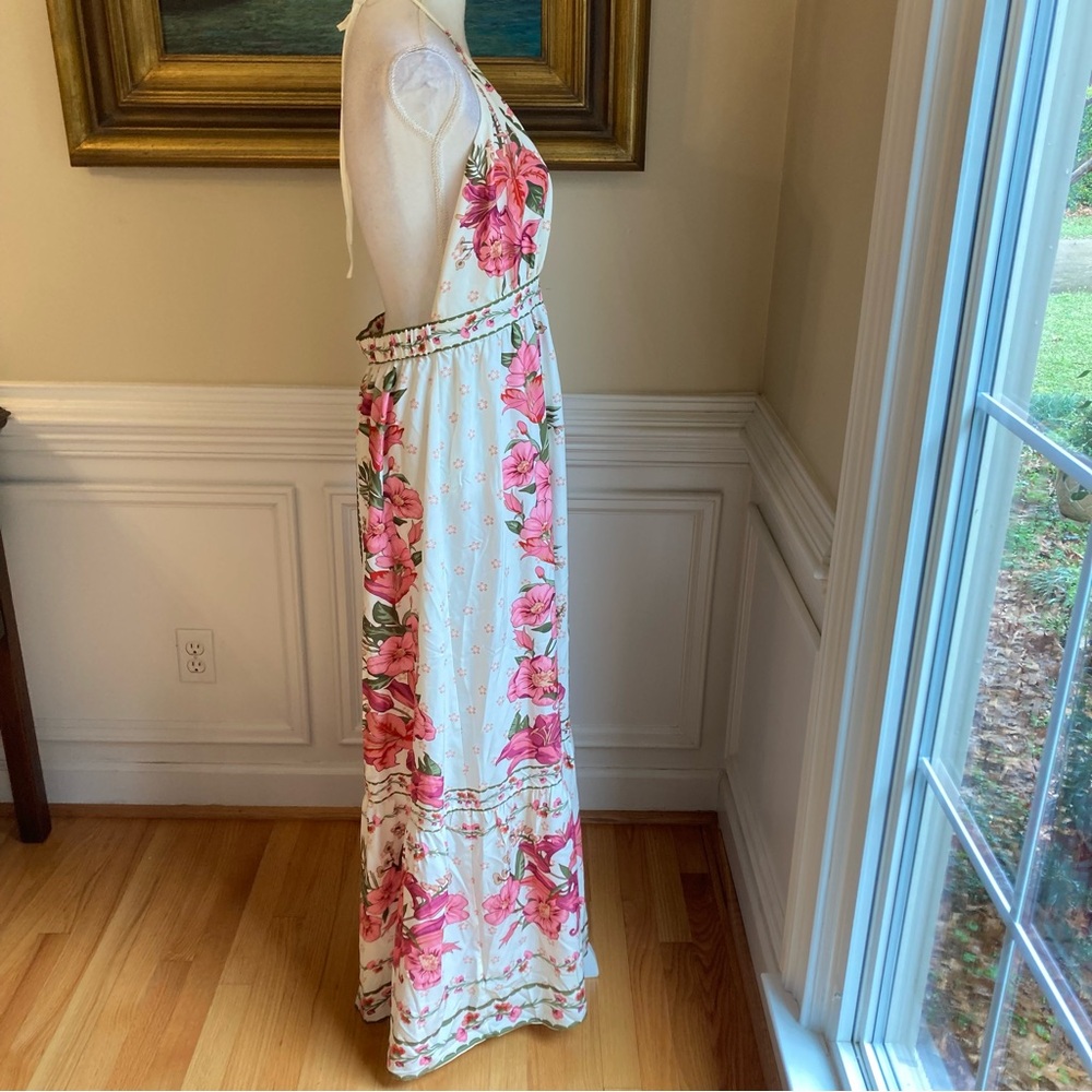 COMMENSE Pink Green Floral Print Halter Open Back Maxi Dress NWT - Picture 9 of 16